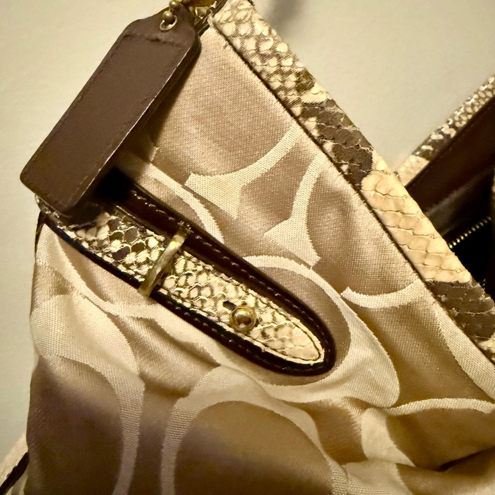 Coach Signature Jacquard Hobo Shoulder Bag w/ Snakeskin Trim - Picture 8 of 15